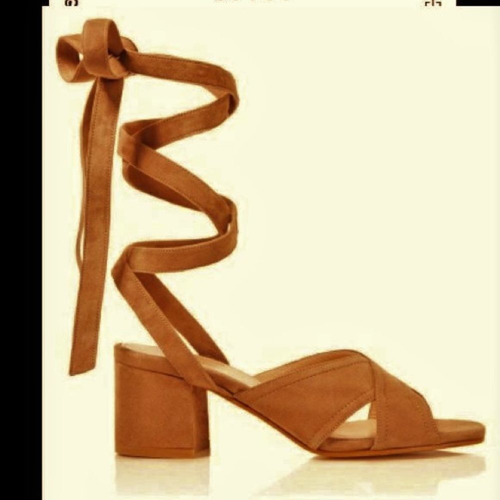 new sz 8 Charles David Blossom Ankle Tie Sandal Suede Rust block heels Lace up